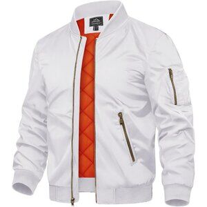 Men's White Polyester Warm Padded Work Casual Windproof Quilted Jackets